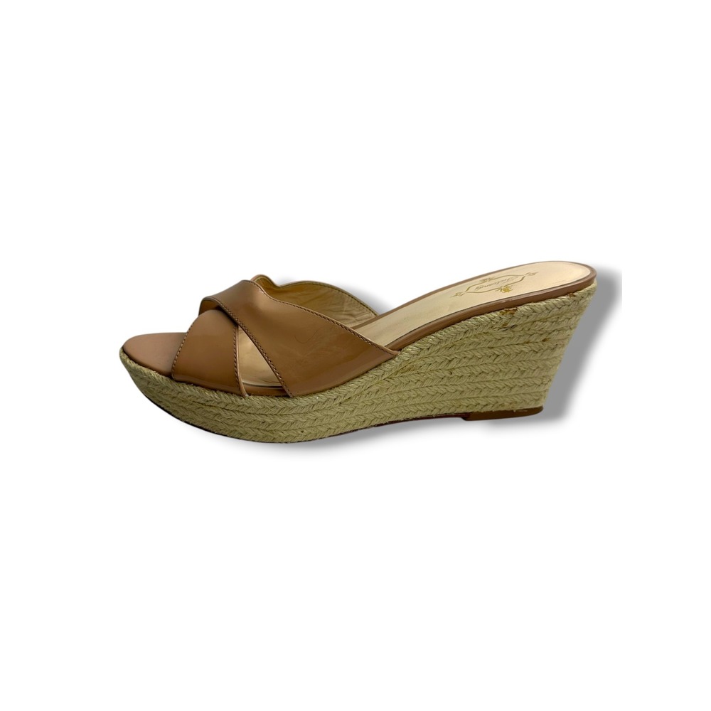 Footcandy Tan Patent Leather Espadrille Wedge Sandals‎ Vero Cuio Italy 10.5B